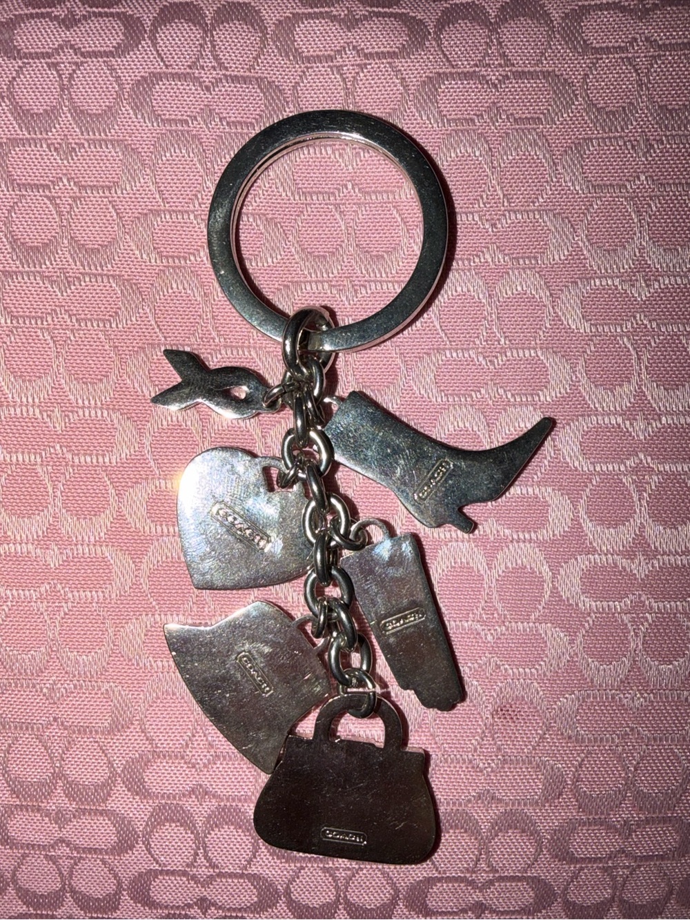Coach Pink Enamel Charm Keychain with Handbag & Hat Icons - Picture 2 of 2